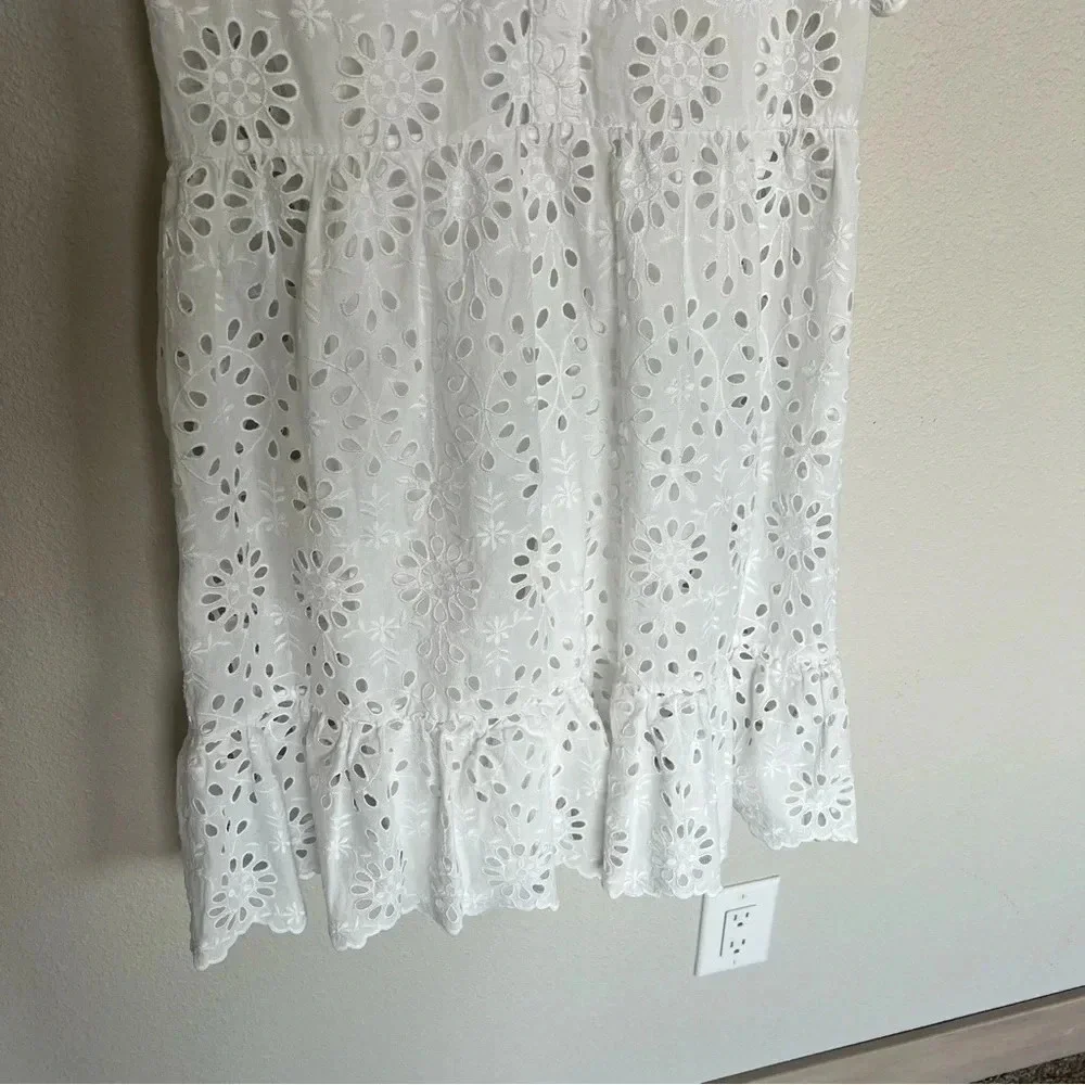 J. CREW Tiered Skirt Pop Over Shirt Dress White Eyelet Casual Women’s 8